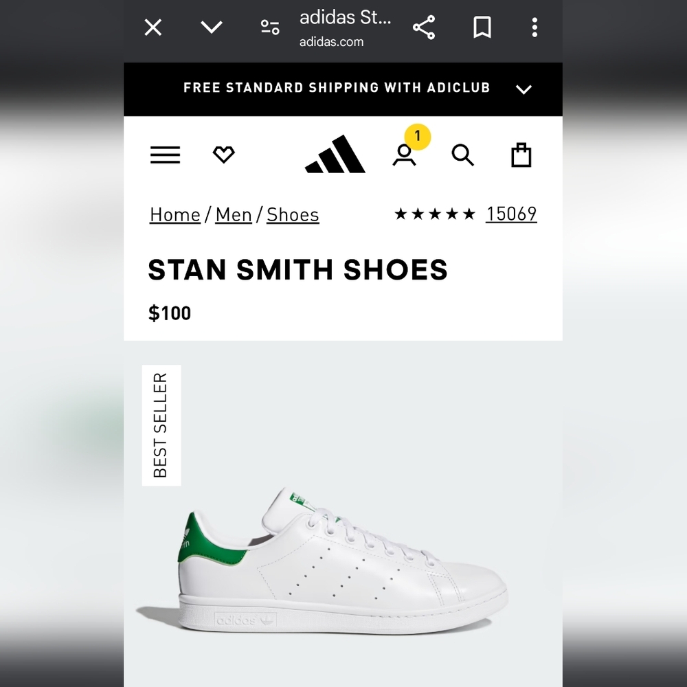 Brand new Size 9 Adidas Stan Smith White and Green Men's Shoes